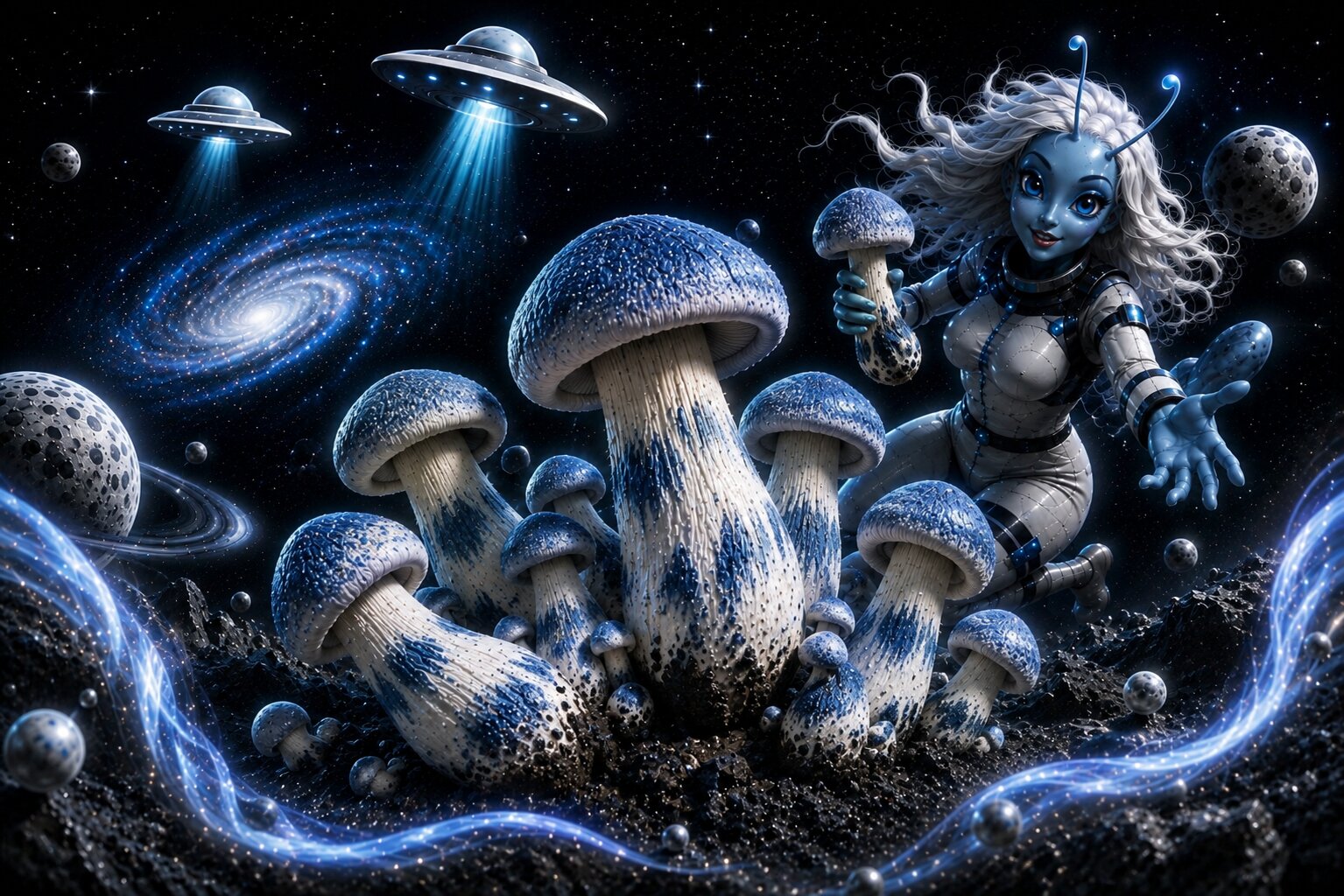 Blue bruising on dried Blue Pulaski mushroom