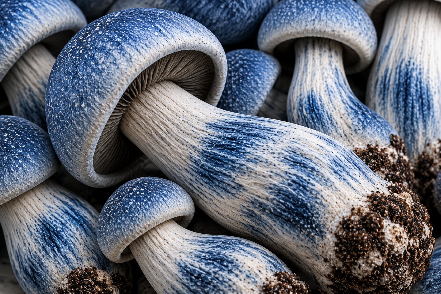 Mature Blue Pulaski mushrooms with thick stems and brown caps