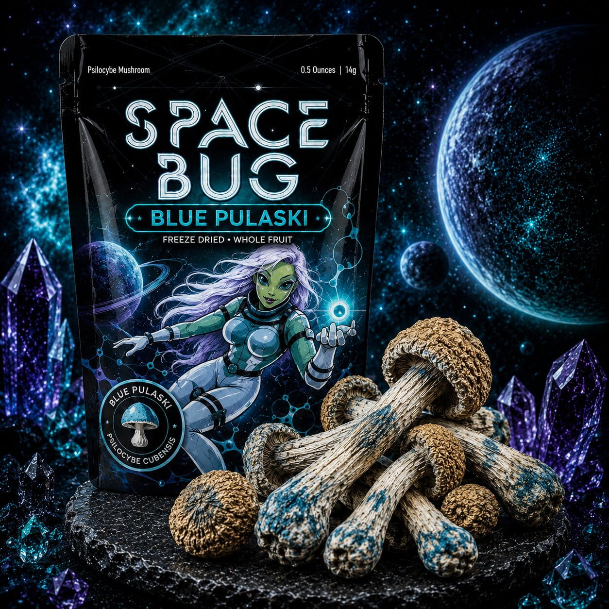 Freeze-dried Blue Pulaski mushroom whole fruit