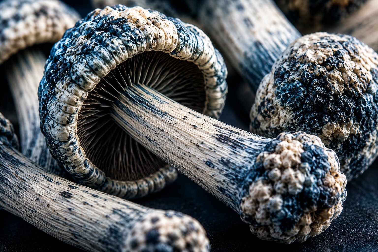 Bluey Vuitton mushroom with thick stems and natural blue bruising