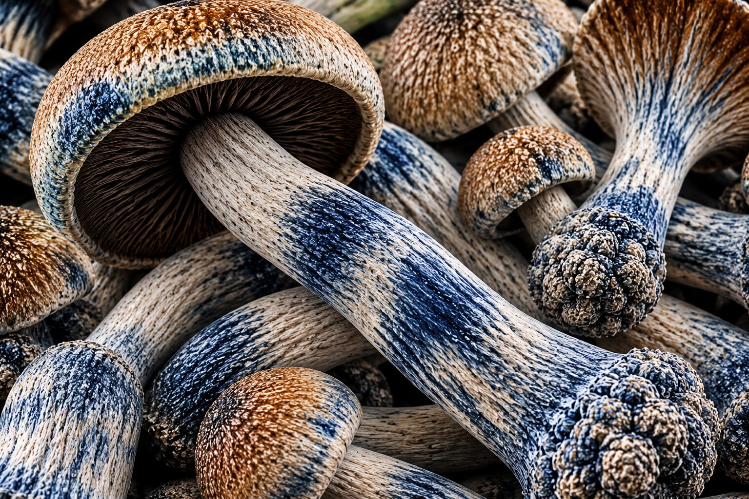 Blue bruising on dried Code Blue mushrooms