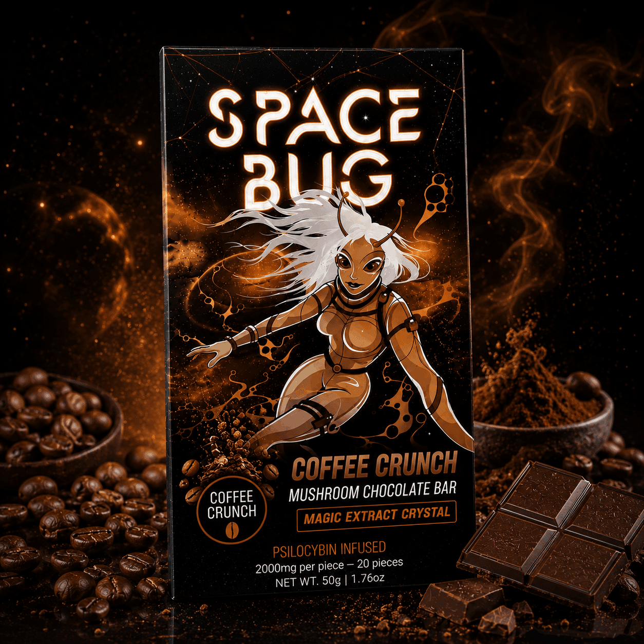 Space Bug Coffee Crunch Mushroom Chocolate Bar