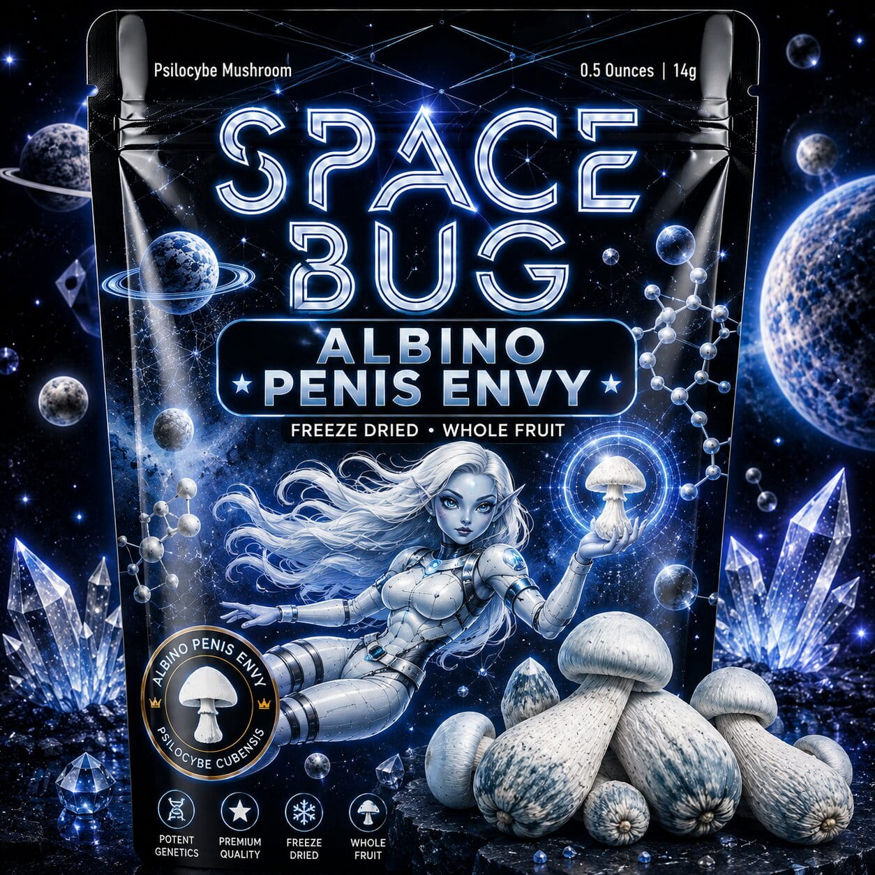 Freeze-dried Albino Penis Envy mushrooms whole fruit
