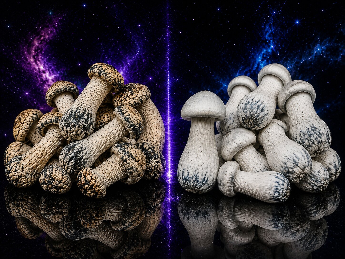 Albino Penis Envy mushrooms compared with Penis Envy mushrooms
