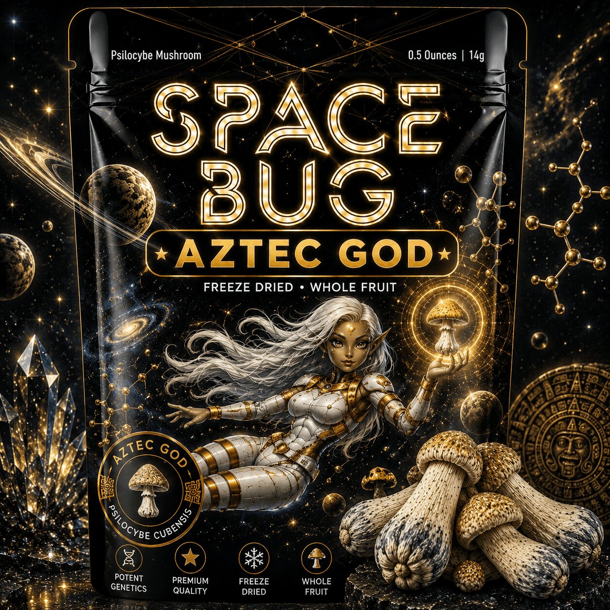 Close-up of freeze dried Aztec God magic mushrooms