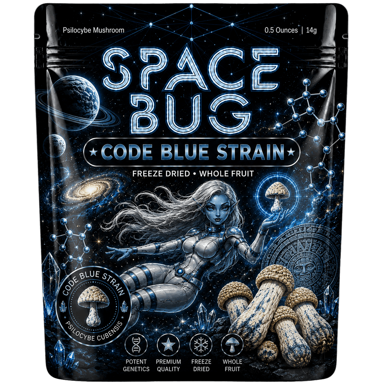 Freeze dried Code Blue mushrooms whole fruit