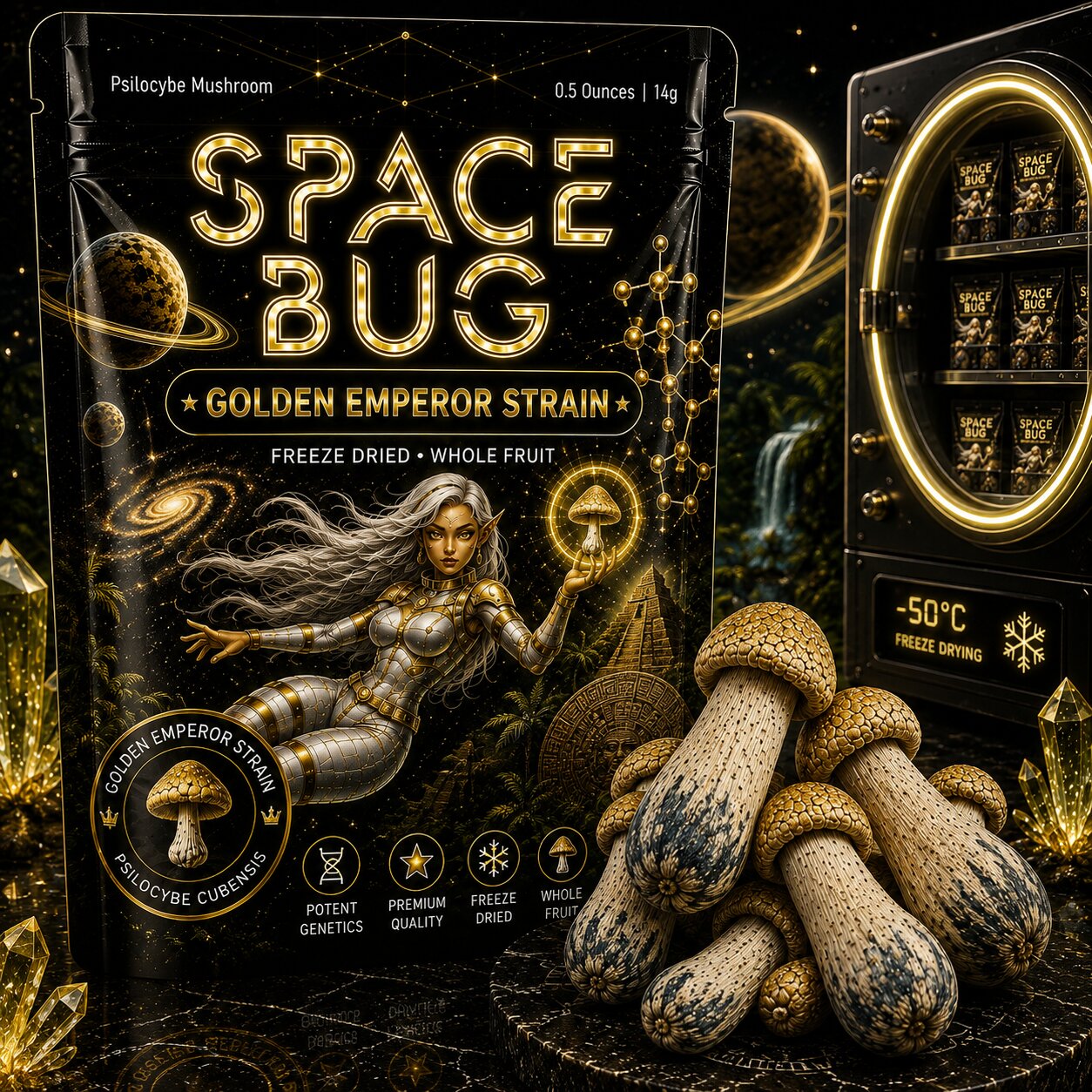 Freeze dried Golden Emperor mushroom whole fruit