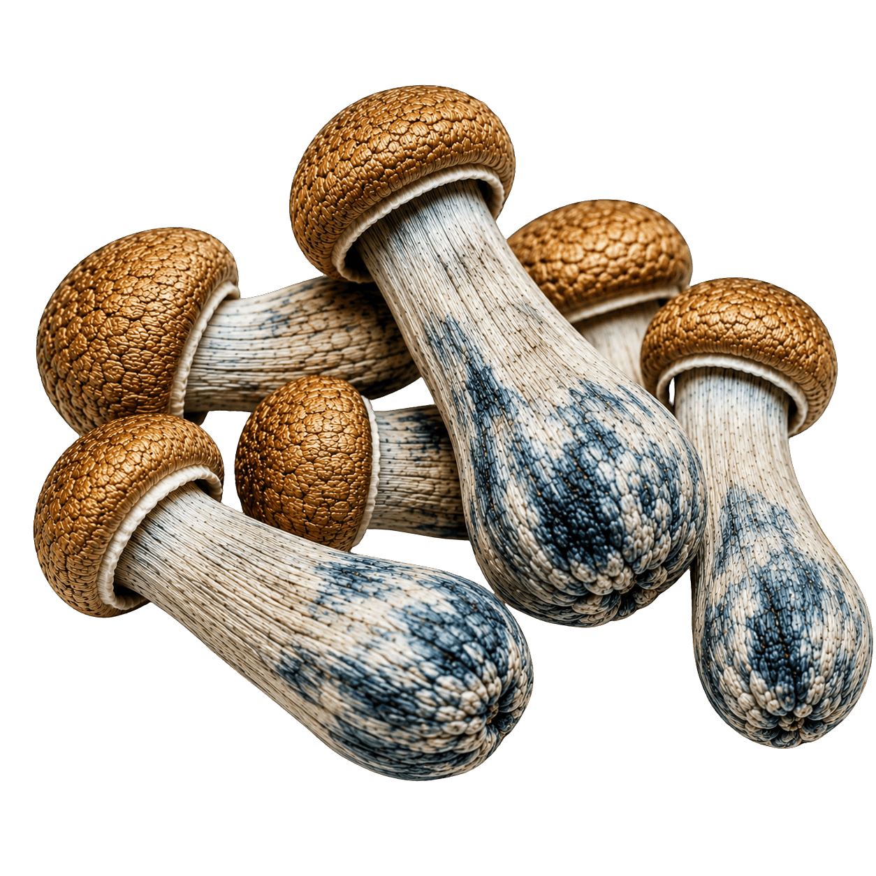 Gold Member mushroom with golden cap and thick stem