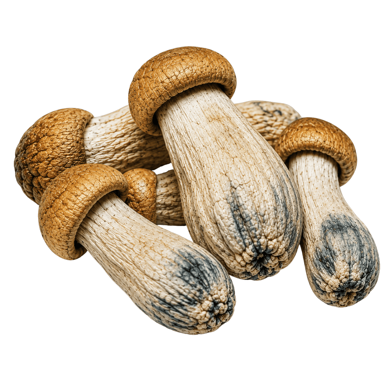 Amazonian mushrooms with golden caps and pale stems