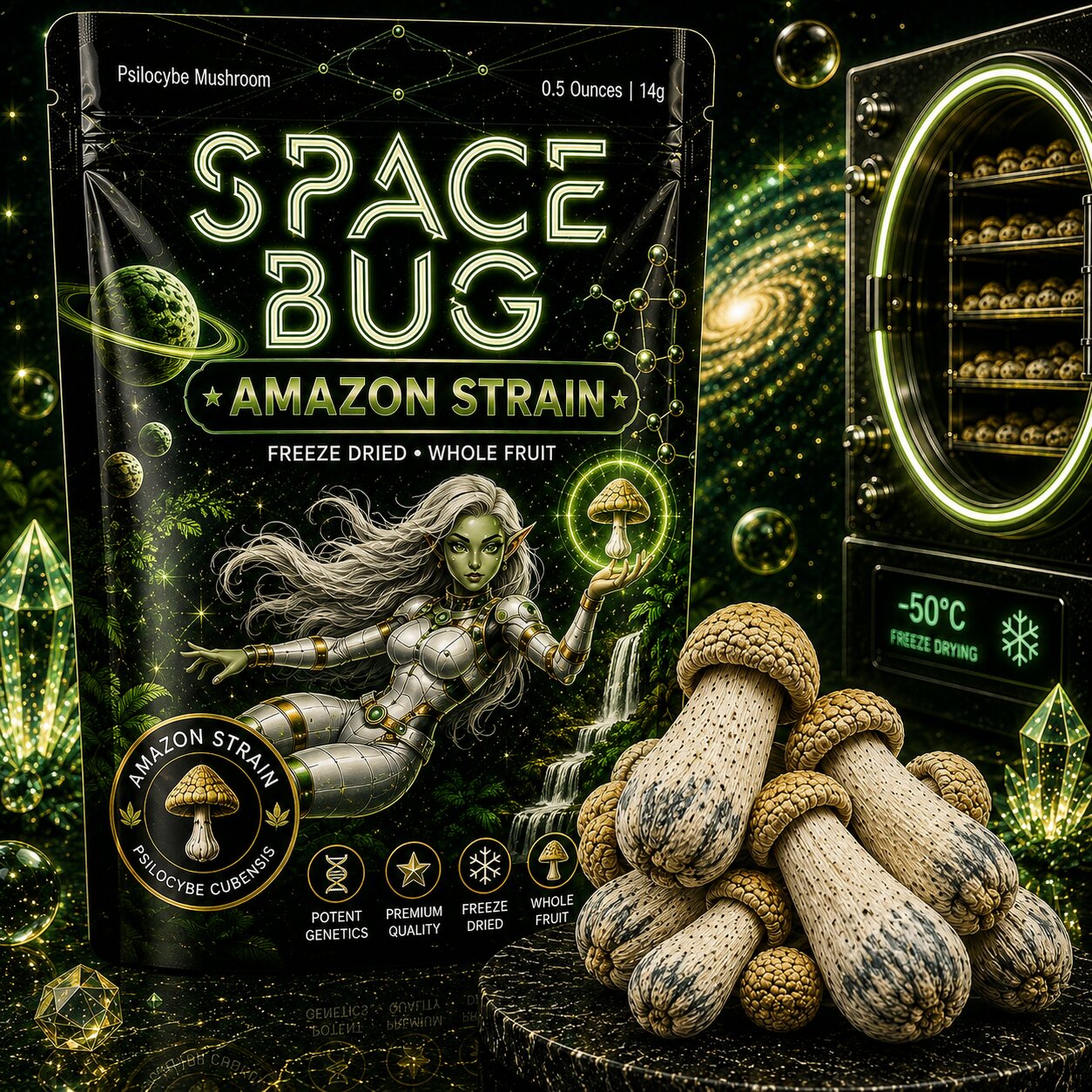 Freeze dried Amazon strain and Amazonian mushrooms