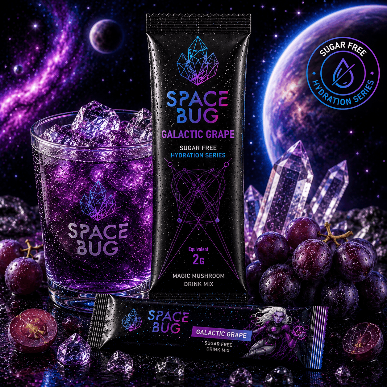 Space Bug Galactic Grape sugar-free drink mix sachet
