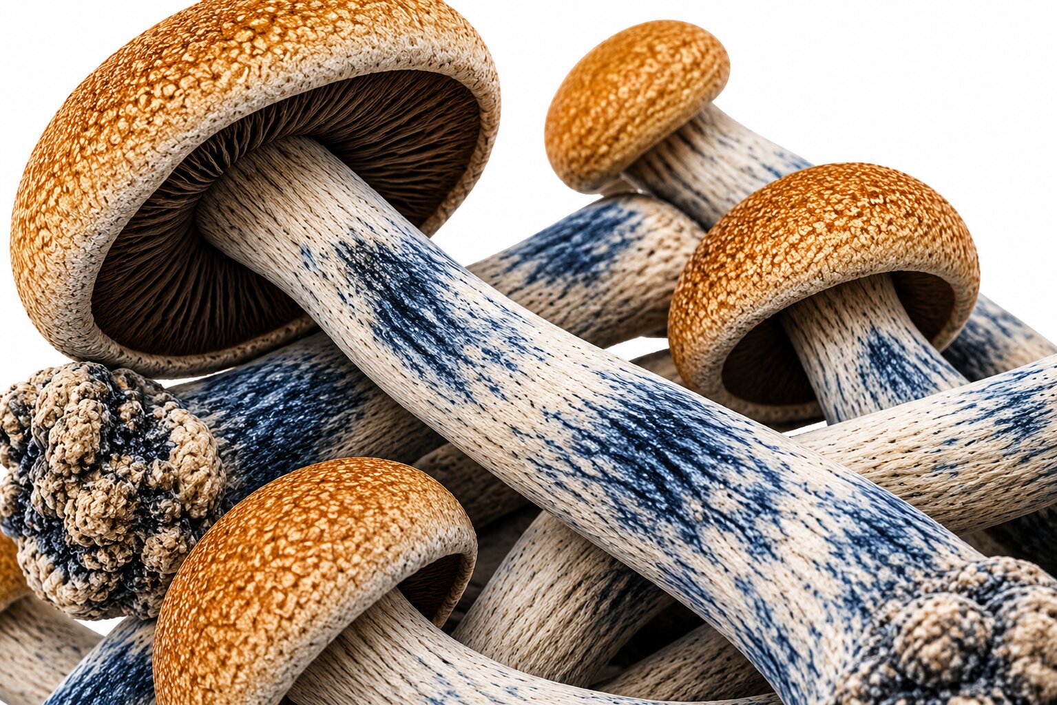 Golden Emperor mushrooms with mature golden caps