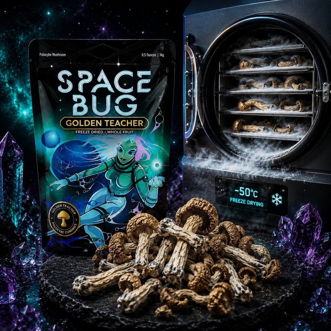 Freeze-dried Golden Teacher whole mushrooms