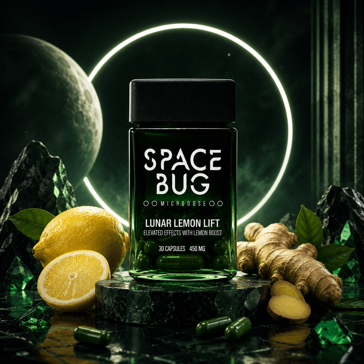 Close-up of Space Bug magic mushrooms capsules
