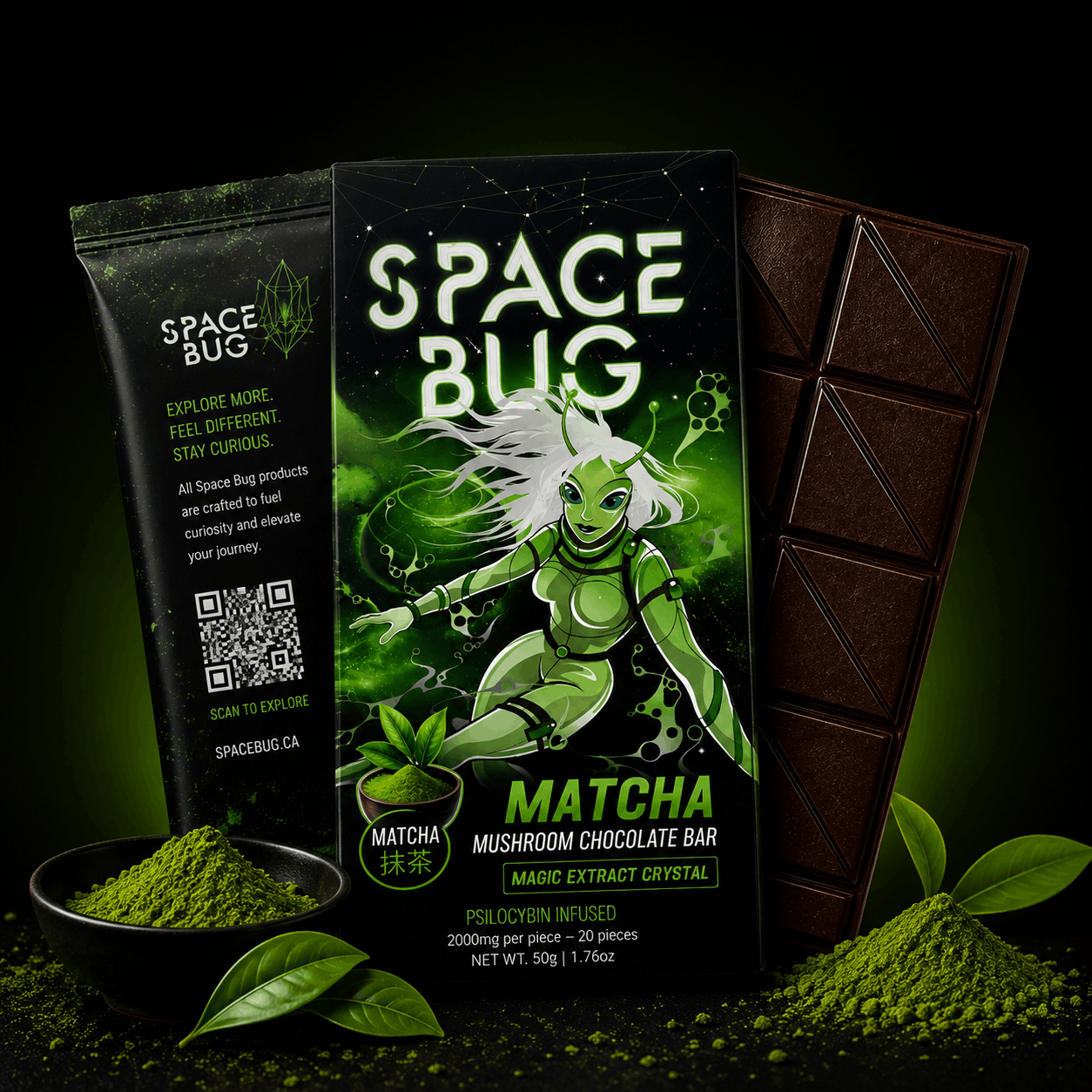Space Bug Matcha Mushroom Chocolate Bar