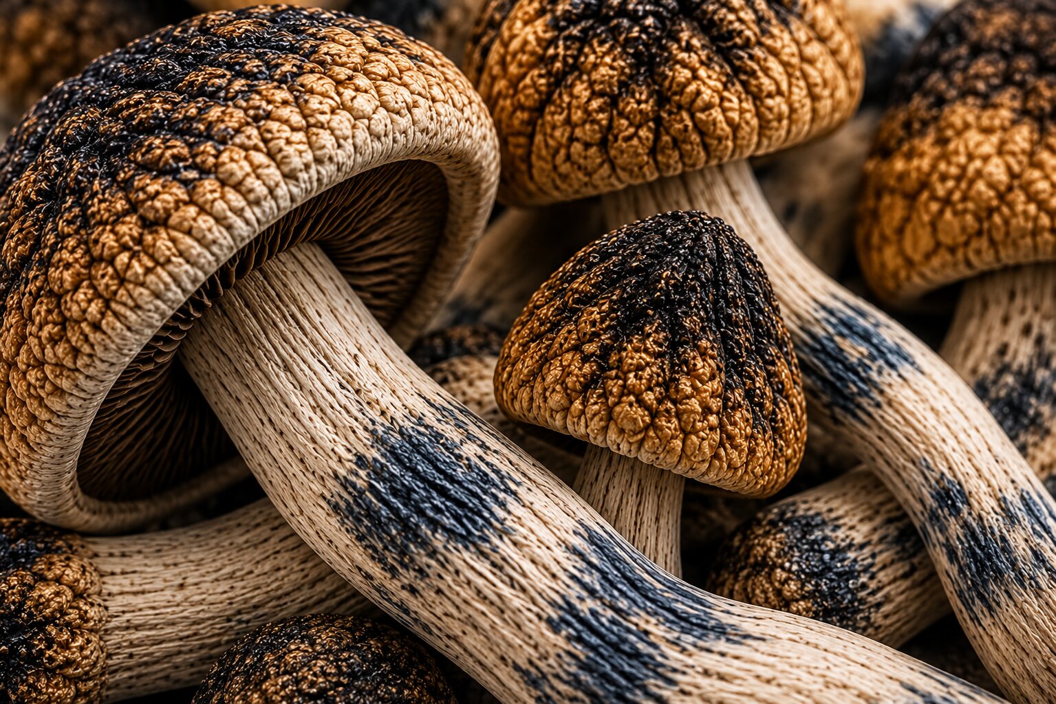 Mazatepec mushroom with slender pale stem and caramel cap