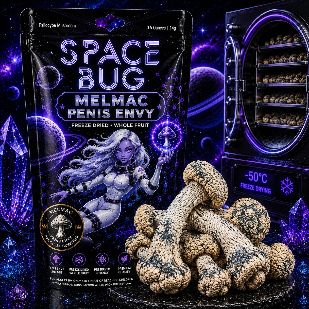 Freeze-dried Melmac Penis Envy mushroom