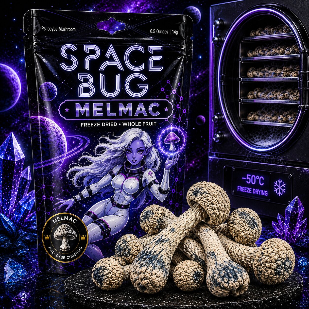 Freeze-dried Melmac mushroom and freeze drying process