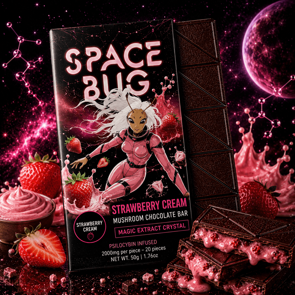 Space Bug Strawberry Cream Mushroom Chocolate Bar
