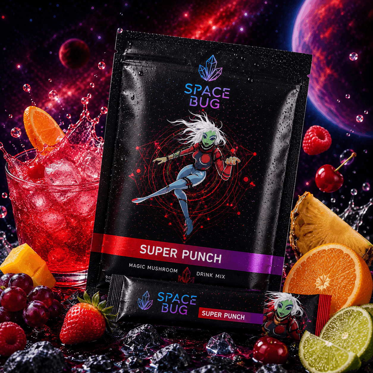 Fruit punch Super Punch shroom tea alternative by Space Bug