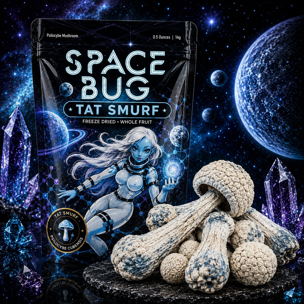Freeze-dried Smurf mushroom whole fruit