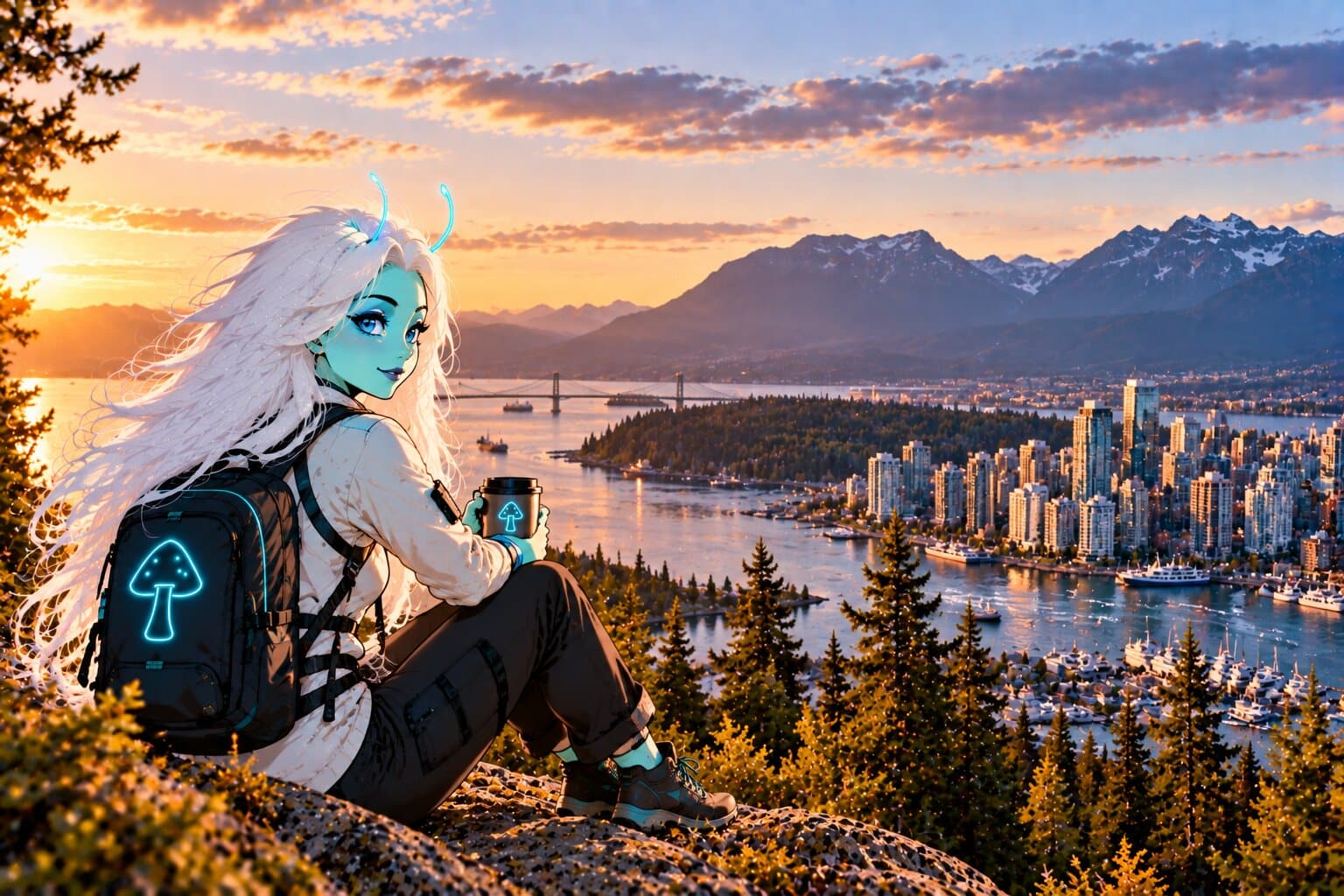 Vancouver skyline, coastline and mountains